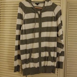 Torrid 2X Grey & White Striped Hooded Zip Sweater
